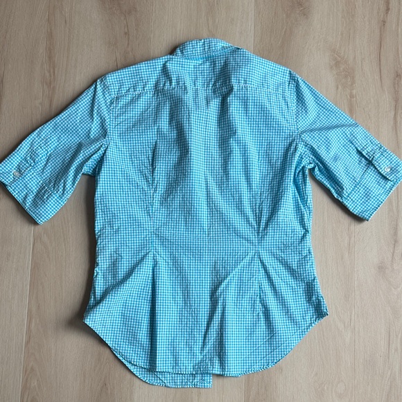 Ralph Lauren Turquoise Checkered Button Down Shirt - Picture 4 of 6